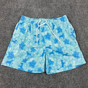 Southern Proper Mens Size Medium W32 Blue Tropical Floral Dog Print Swim Trunks